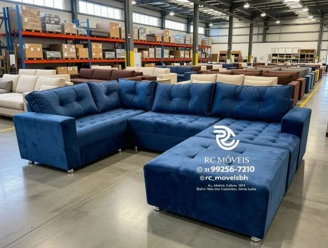 Sofá de Canto 3,10m Chaise e Puff Veludo Cinza Claro D33 Premium - Foto 2