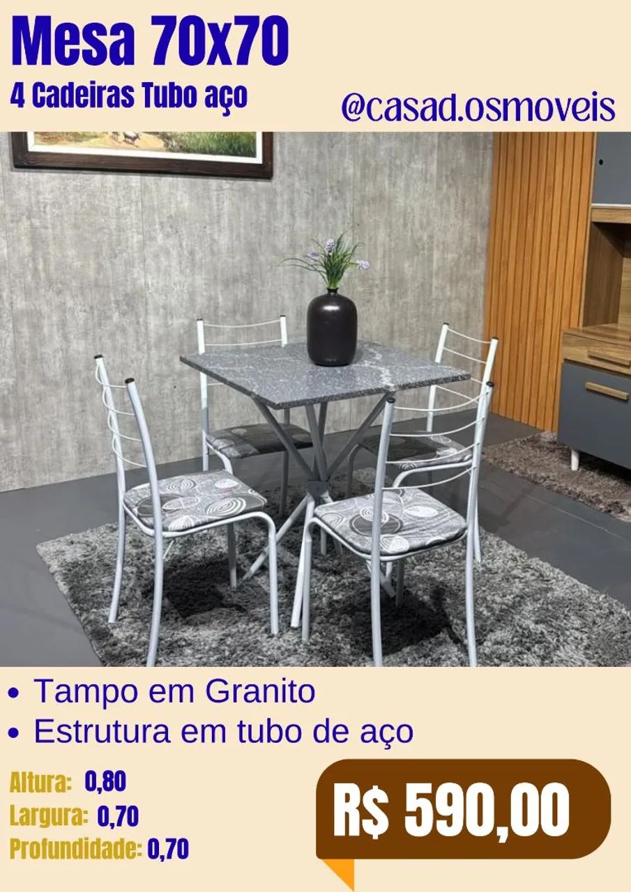 Mesa tubo aço 4cadeiras