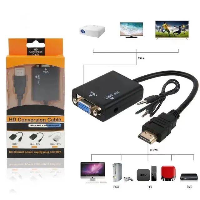 Cabo Adaptador Conversor HD MI Para Vga Com Saída P2 De Áudio - Foto 4