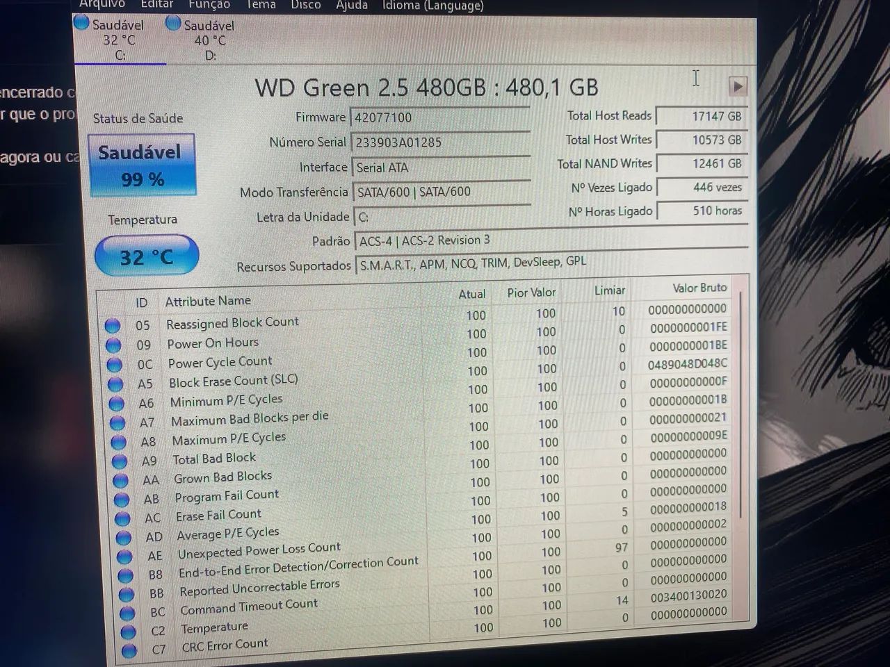 SSD WD GREEN 480 gb          R$230,00