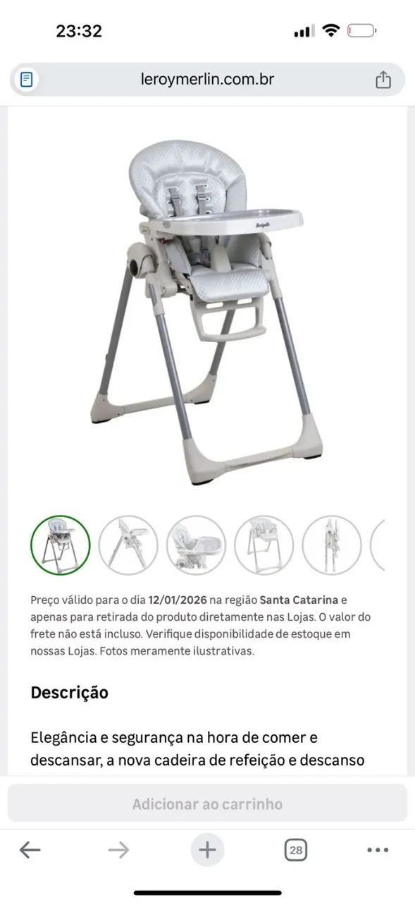 Cadeira de refeição e descanso Prima Pappa Zero 3 da Burigotto - EXCELENTE ESTADO!!!