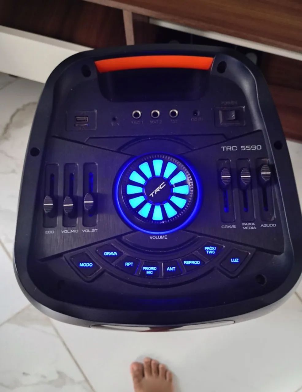 Caixa de Som TRC 5590 Bluetooth com LED e Controle de Graves