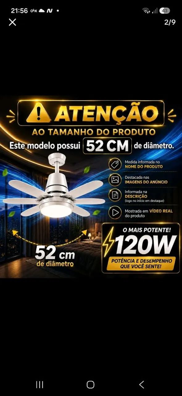 Ventilador de teto com lampada - Foto 2