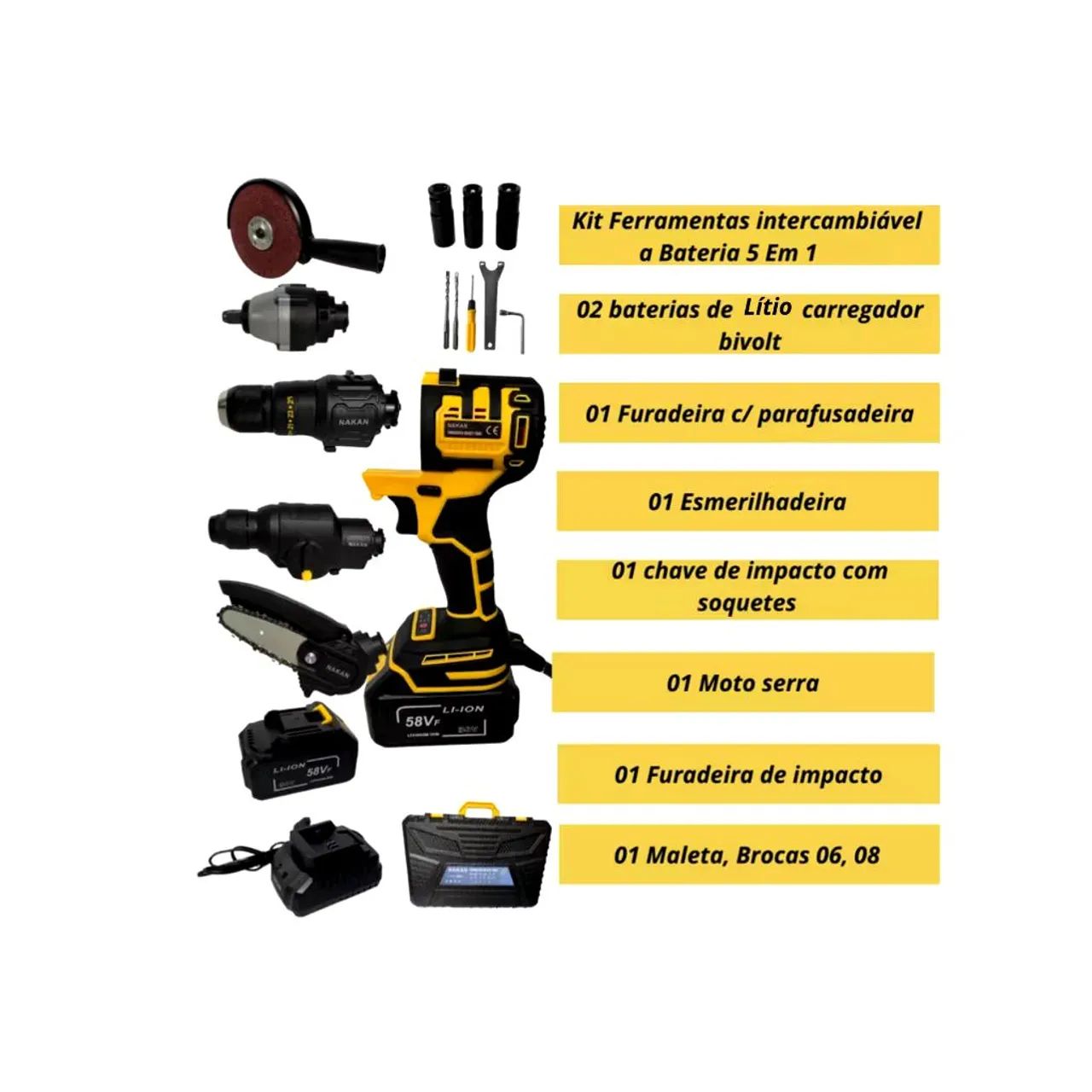 K.C　 5体セット Kit Ferramentas 5 em 1 Furadeira Parafusadeira Motosserra Chave