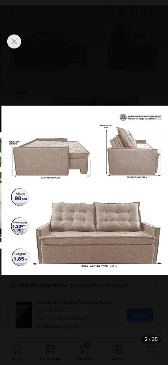Sofa sem Caixa 185cm de Linho<br> - Foto 4