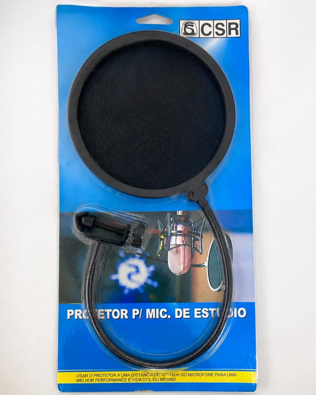 Pop Filter CSR para Microfone de Estúdio - Haste Flexível + Presilha