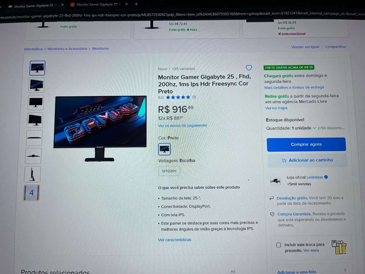 Monitor Gamer Gigabyte 25 Polegadas 200hz - Foto 2