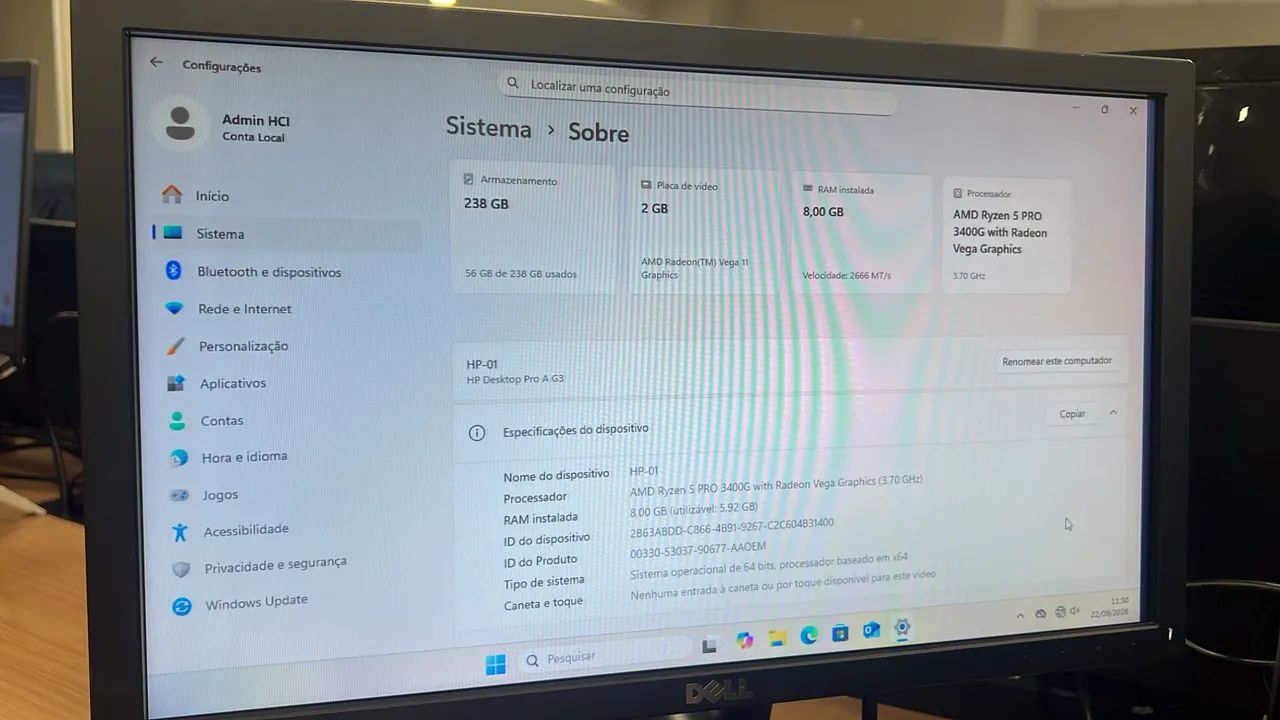 PC HP Desktop Pro A G3 Ryzen 5 PRO 3400G + 8GB RAM + SSD 256GB