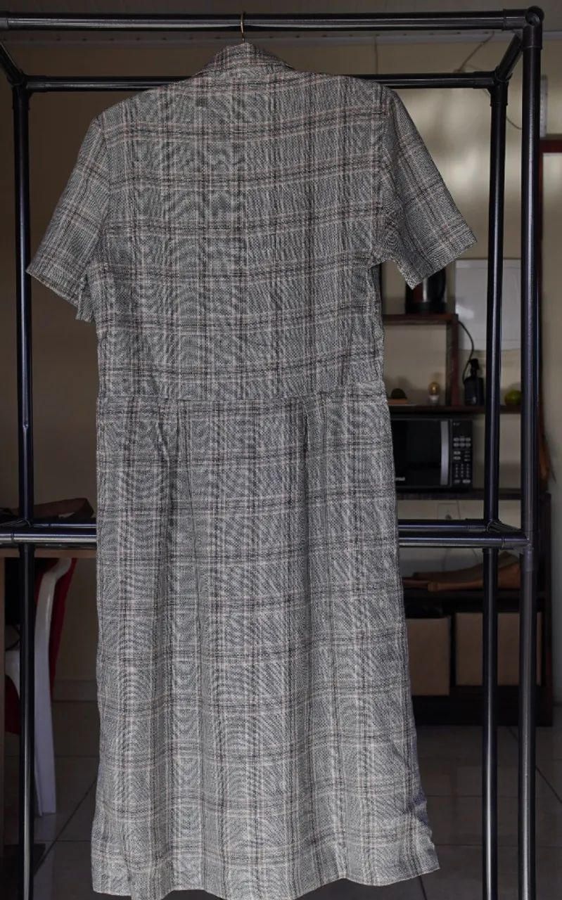 vestido chemise de linho puro xadrez +cinto de couro - Foto 2