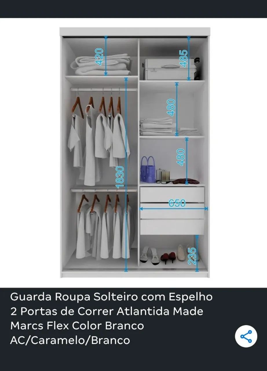 Guarda roupa de solteiro com espelho  - Foto 5