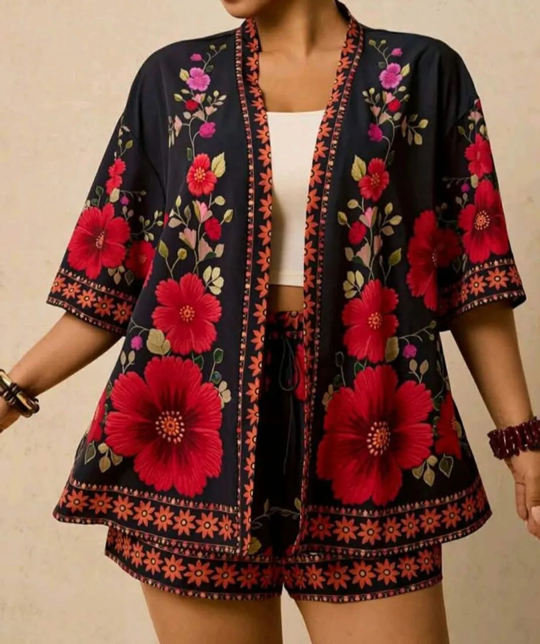 Conjunto Kimono e Short 2xl Flores - Foto 5