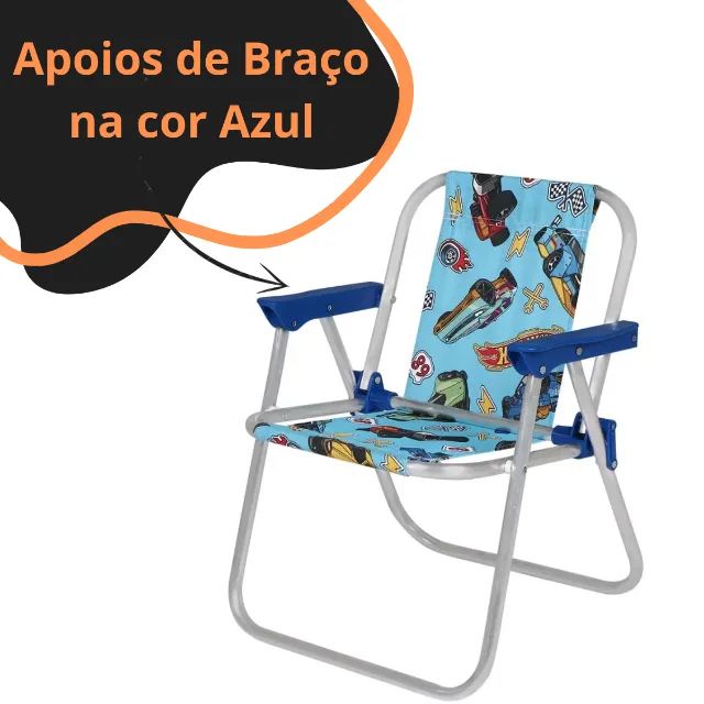Cadeira Infantil Azul Hot Whels em Alumínio. Praia, Piscina, Jardim, Campo. - Foto 5