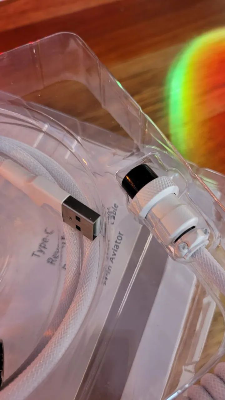 Cabo espiral branco - Cabo teclado mecânico USB - USB C - Foto 4