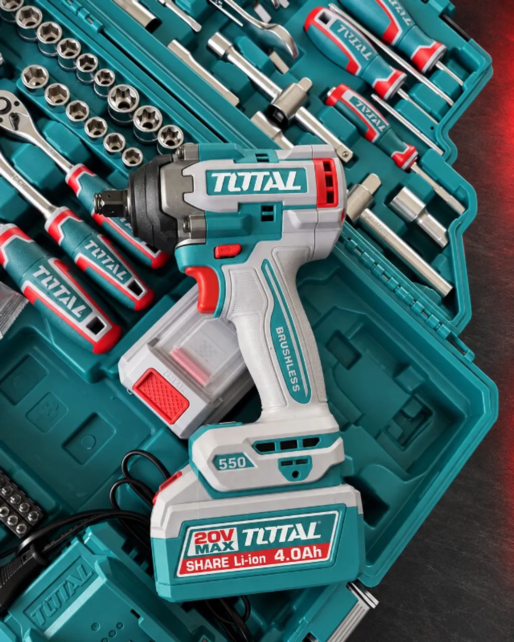 Kit Total 172 peças + Chave de Impacto 550Nm 20V + 2 baterias
