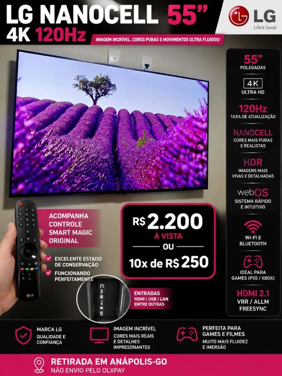 SMART TV LG NANOCELL 55" 4K 120Hz - Foto 2