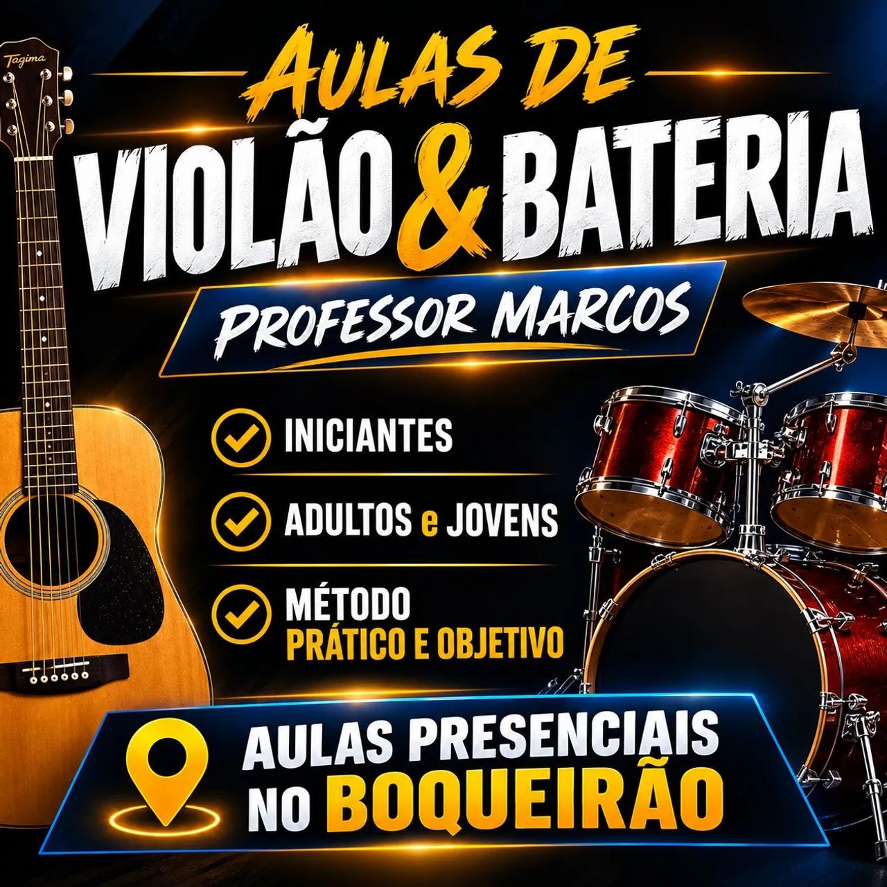 Aulas de Violão e Bateria (Iniciante do zero)