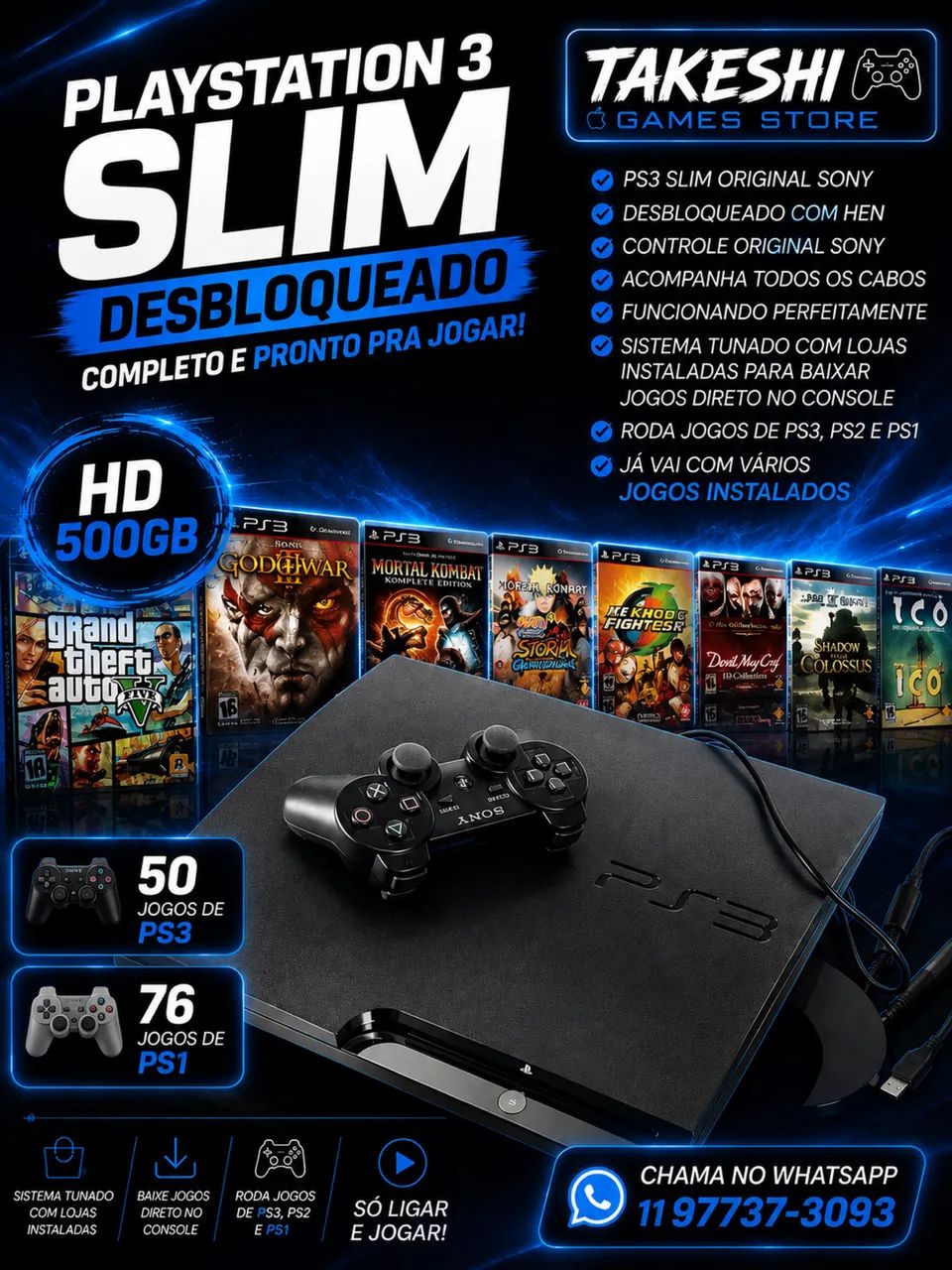 PS3 SLIM +50 JOGOS DESBLOQUEADO 