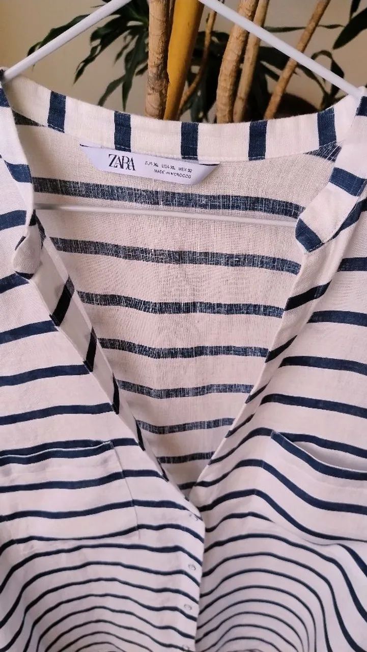 Camisa Listrada Zara Oversized Azul e Branca - Foto 2