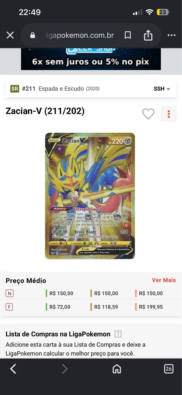 Zacian V Gold Edition No Precinho!! - Foto 2