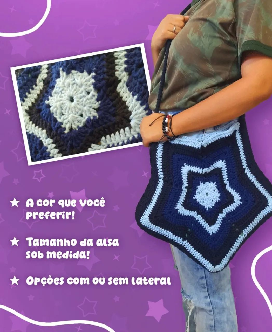 Bolsa de Crochê Estrela - Foto 2