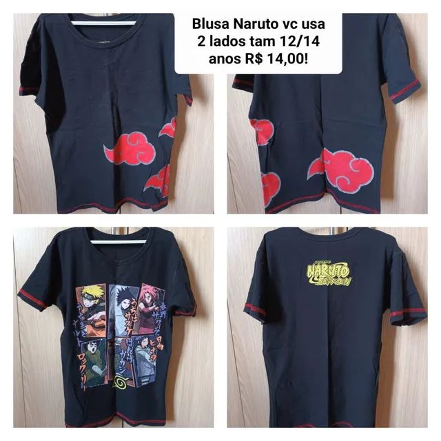 Camiseta dupla face naruto akatsuki infantil