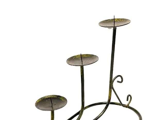 Imponente e antigo castiçal três velas Arte Deco forjado Ferro forget patinado Descrição - Foto 3