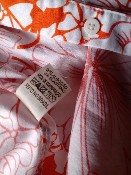 Camisa social algodão cor branco e laranja - Tamanho P - Foto 3