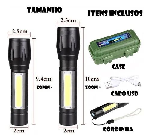 Mini Lanterna Tática Usb Com Led Recarregável Profissional - Foto 4