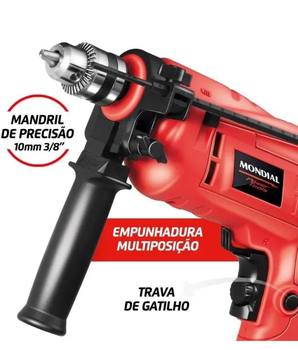 Furadeira de Impacto com Maleta, Mondial, Vermelho, 650W, 2200V - Foto 3