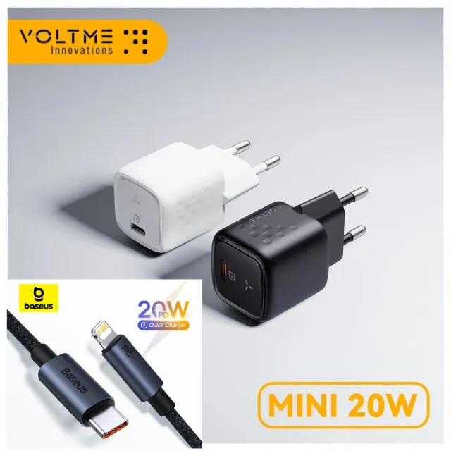 Carregador de carga rápida 20W VOLTME + cabo de 1m BASEUS para iphone