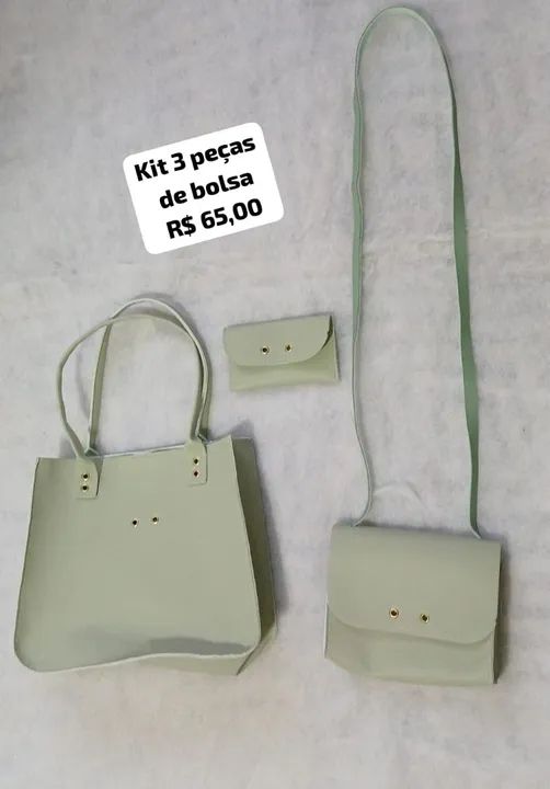 Kit 3 peças de bolsa verde mental 