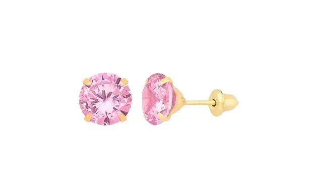Brinco de Ouro 18K com pedra de Zircônia Rosa