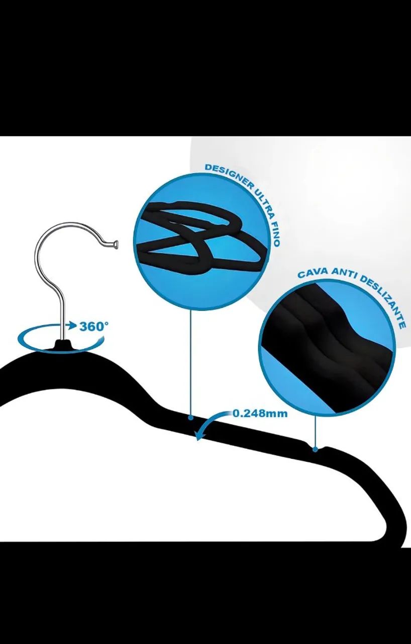 Cabides de Veludo Preto - Pacote com 5 Peças - Foto 4