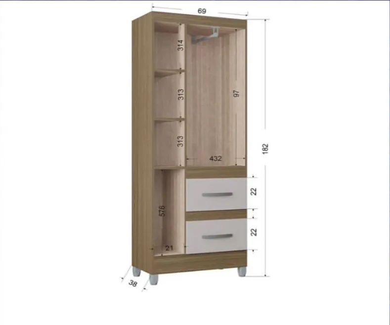 Guarda-Roupa 3 Portas e 2 Gavetas Branco - Foto 2