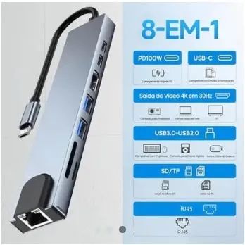 Hub Usb-c 8 Em 1 (hdmi, Usb 3.0, Usb-c Rj-45, Sd, Micro Sd) - Foto 3