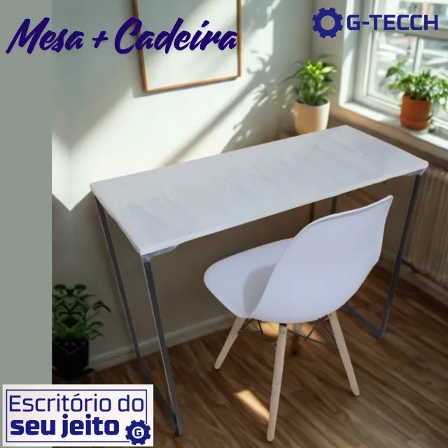 Escrivaninha + cadeira KIT NOVO Mesa Estilo Industrial Multiuso para Escritório Notebook - Foto 2