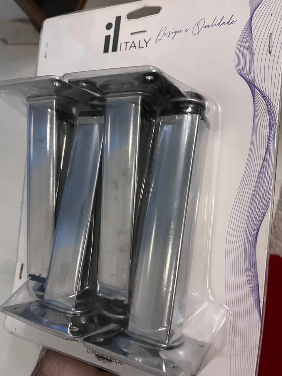 Pé Regulável para Móveis Ferro 15cm até 16cm 50kg Prata Cromado quadrado 4 unidades