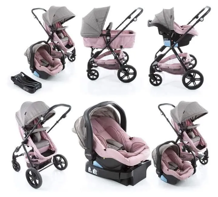 Carrinho de Bebê  Travel System Poppy Duo Rosa Mesclado com Bebê Conforto