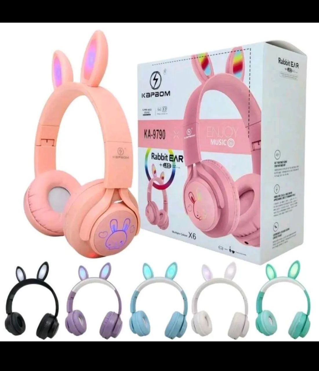 Fones de Ouvido Bluetooth Infantil com LED - Rabbit Ear KA-9790