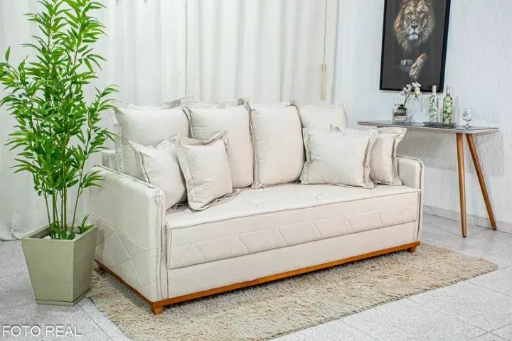 Sofá 3 lugares Vican Linho  2.00m   Molas Bonnel