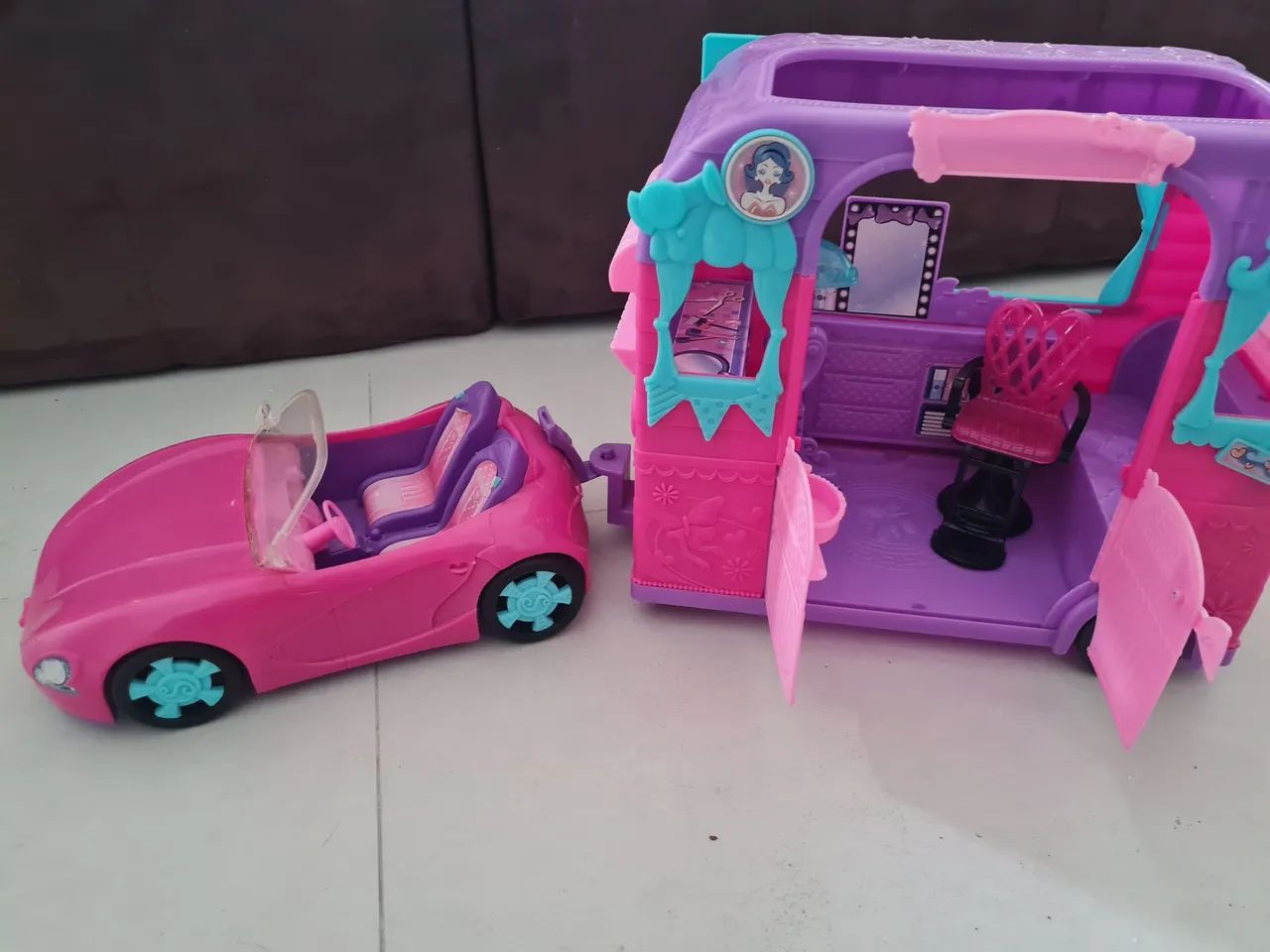 Trailer e carro de brinquedo e polly pocket original 