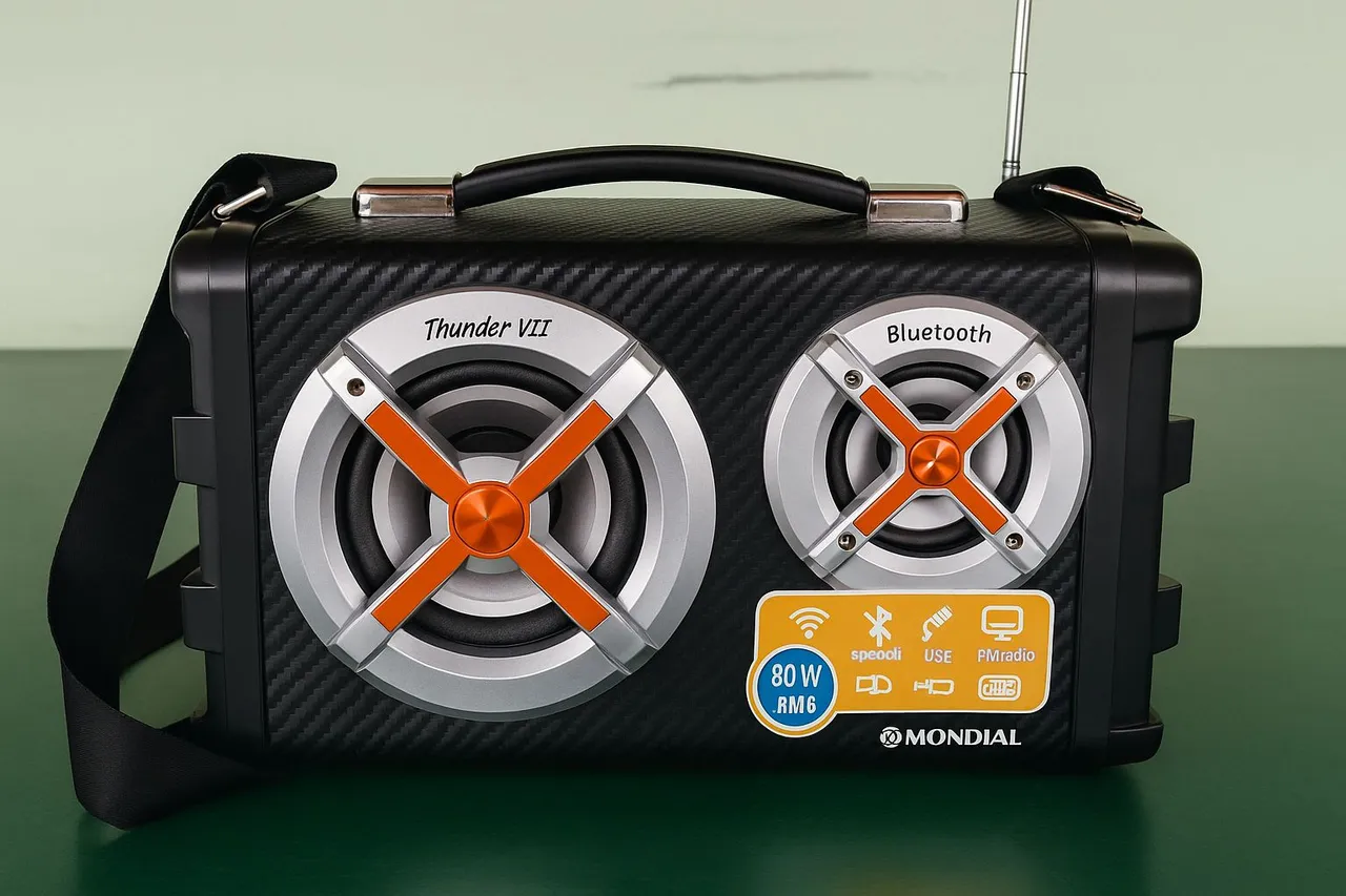 Caixa de Som Portátil Bluetooth Mondial rádio bateria guitarra USB micro sd