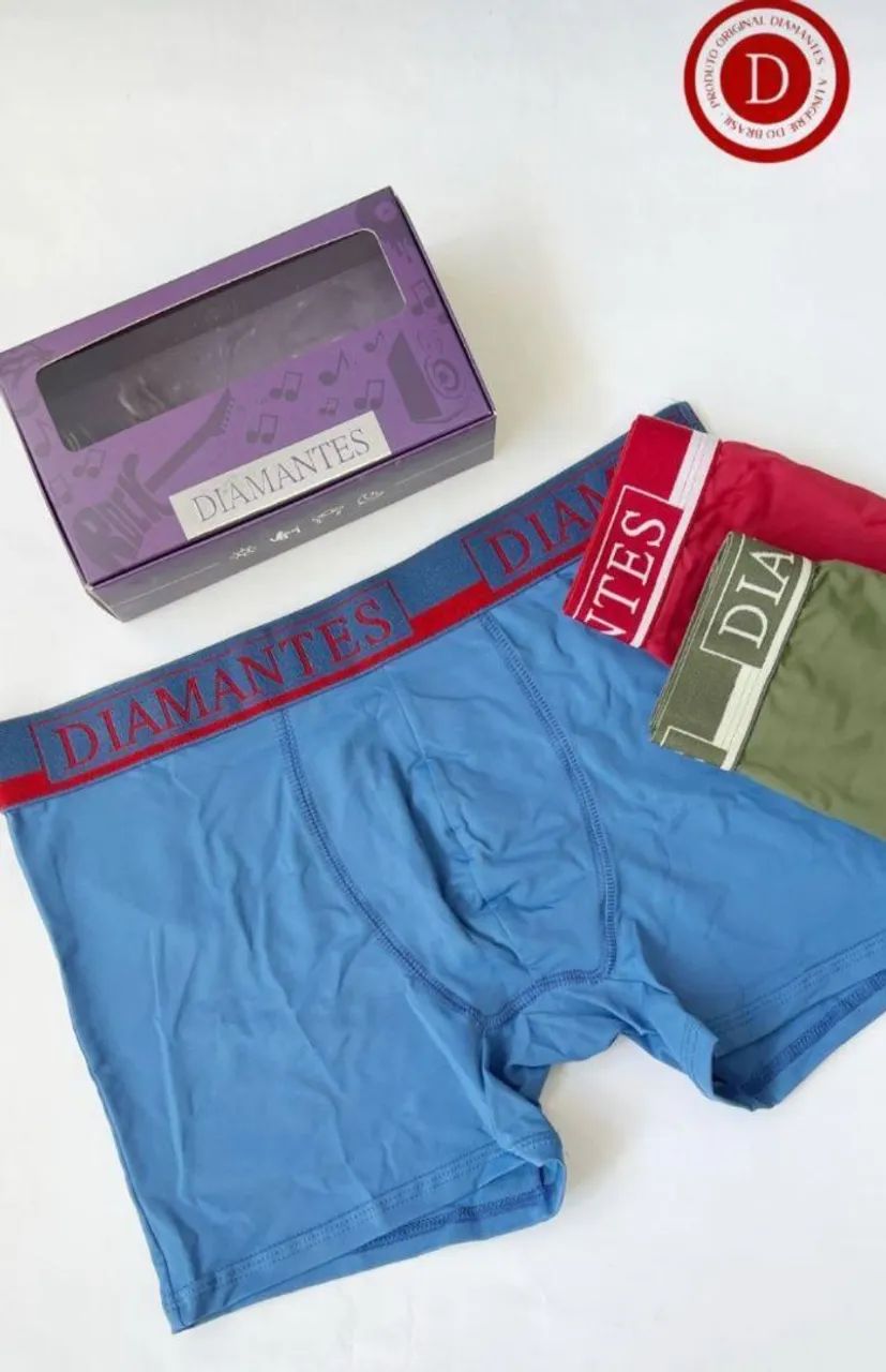 Kit com 3 Cuecas Boxer Diamantes Lingerie M