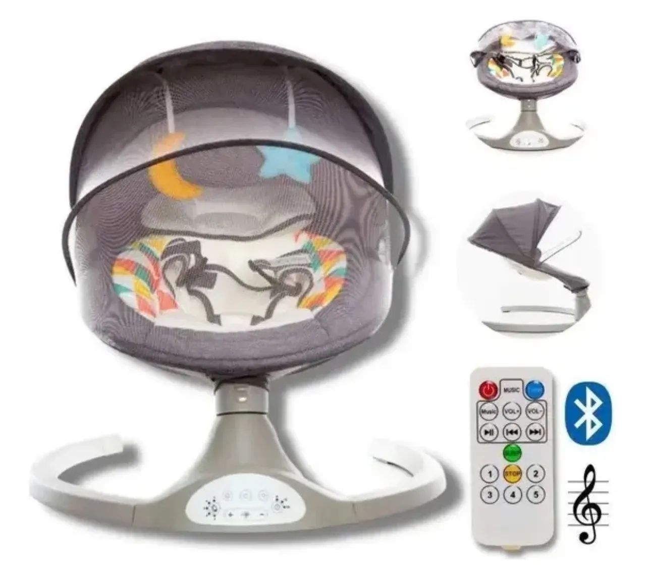 Cadeirinha Balanço Eletrônico Dican Luxo Premium - Impecável Cinza Lisa