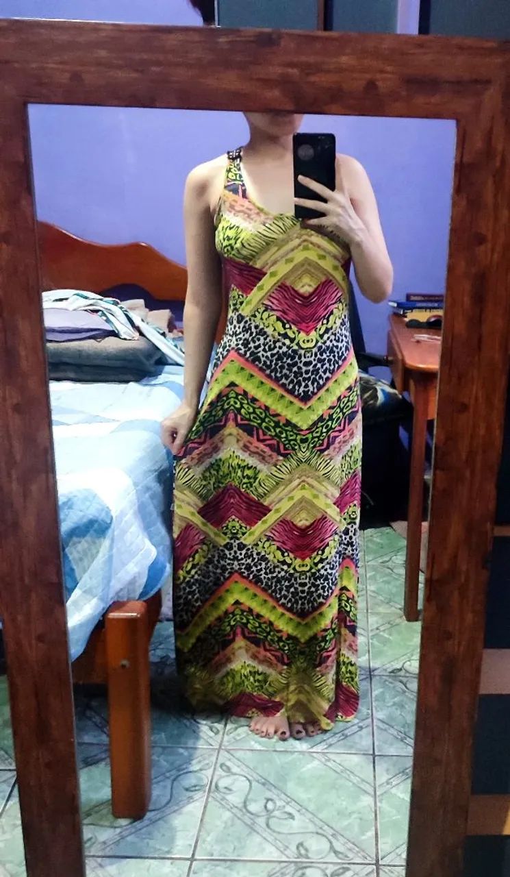 Vestido longo verde estampado (USADO) - Foto 2