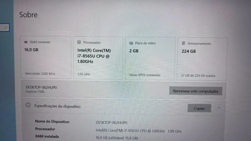 Notebook Dell - Intel Core i7 8º - Foto 2