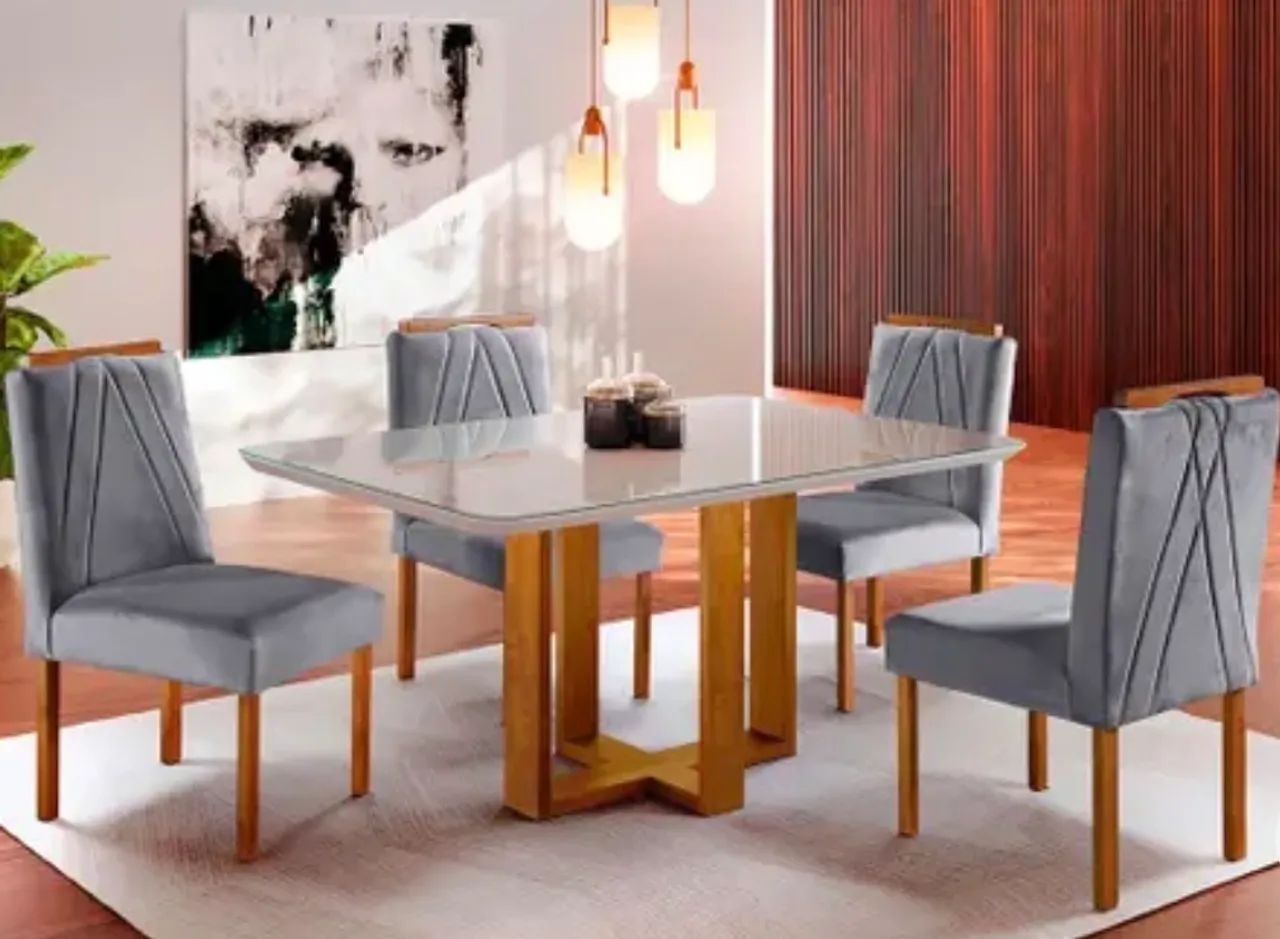 Conjunto Sala de Jantar Mesa Tampo de Vidro 4 Cadeiras - Foto 2
