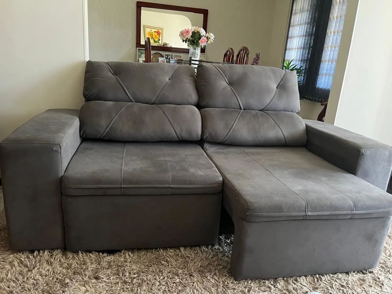 SOFA RETRATIL 2 LUGARES CINZA - Foto 2