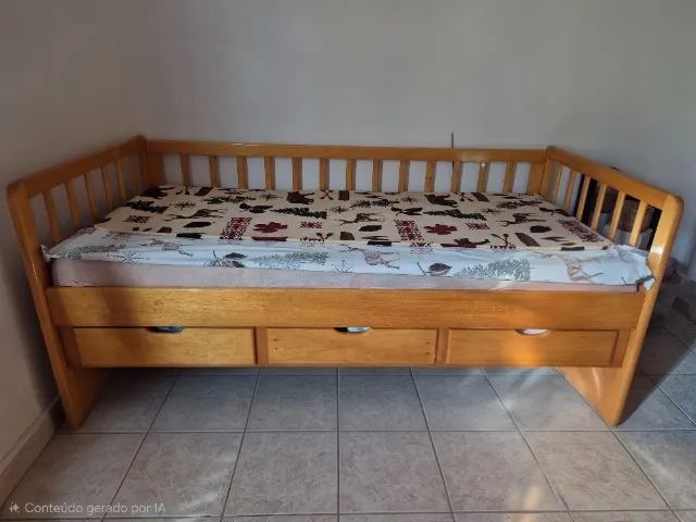 Sofá Bicama Madeira Maciça com Gavetas - Foto 3