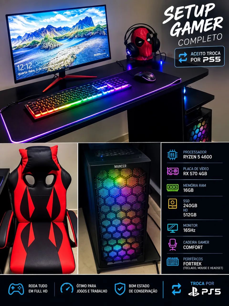 VENDO OU TROCO SETUP COMPLETO POR PS5 OU SÉRIES S COM VOLTA  - Foto 2